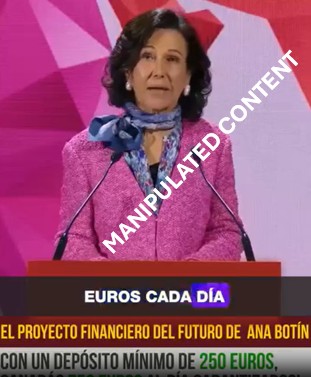 Fraudulent deepfake ad impersonating Ana Botín, promoting a fake investment platform